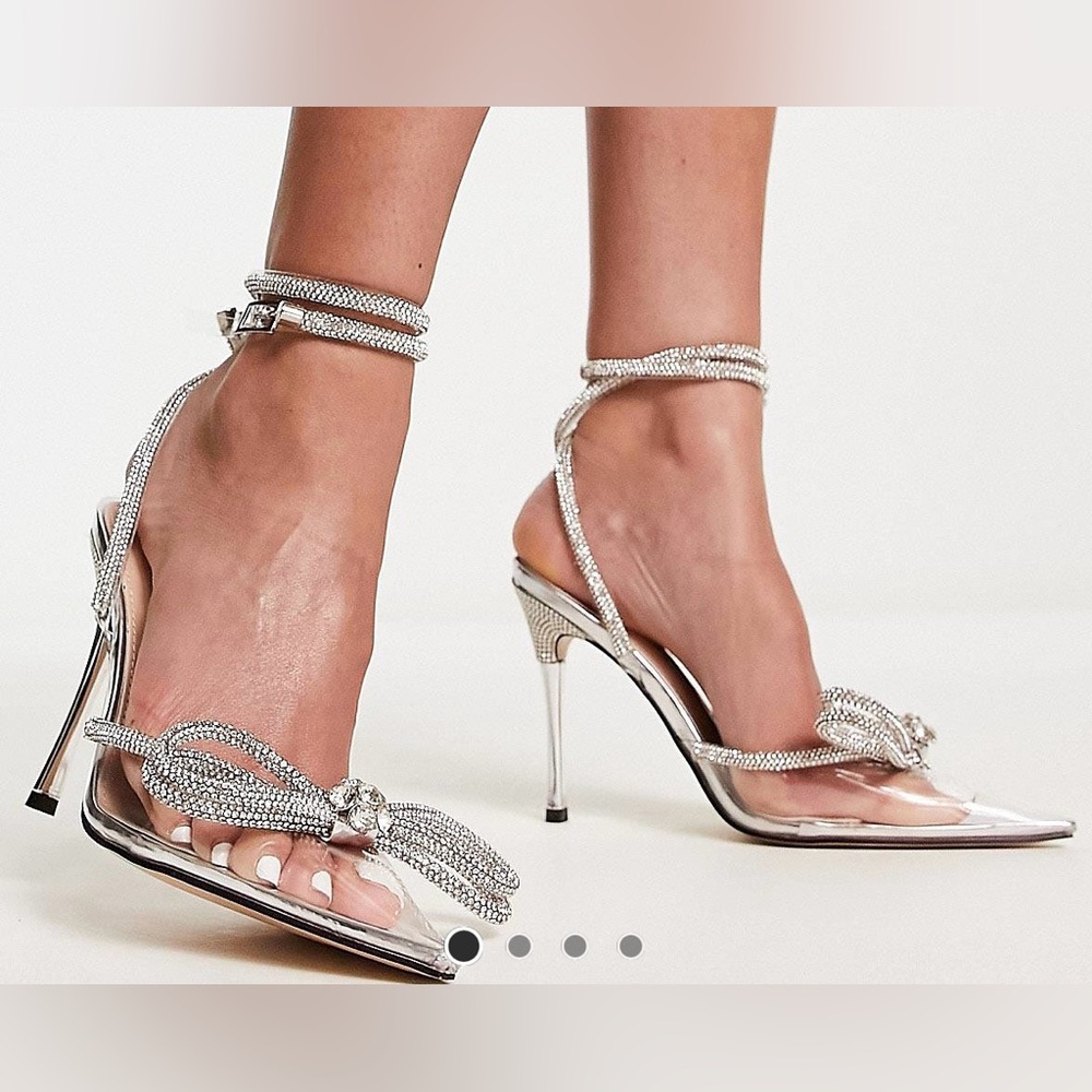 Public Desire Midnight heeled shoes with crystal bow detail in silver